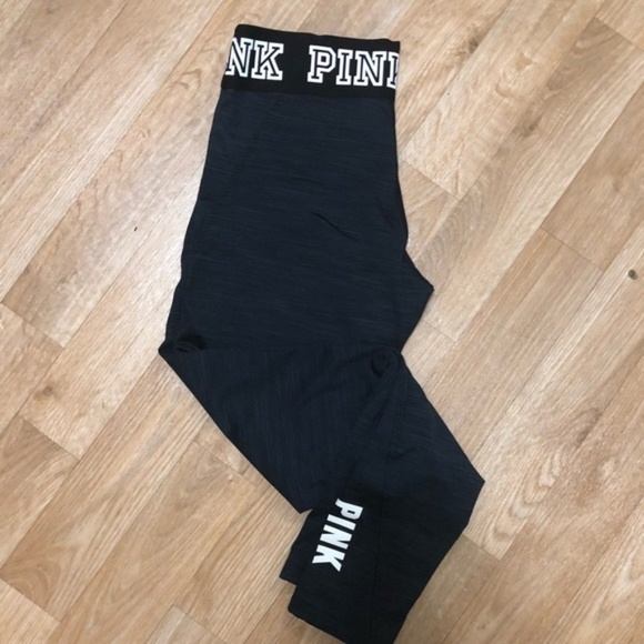 PINK Victoria's Secret Pants - Victoria's Secret PINK Black Logo Leggings Fleece